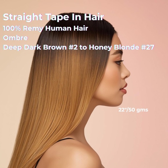 22" Ombré Tape-In Hair Extensions 50g Dark Brown #2 to Honey Blonde #27 - Picture 1 of 4